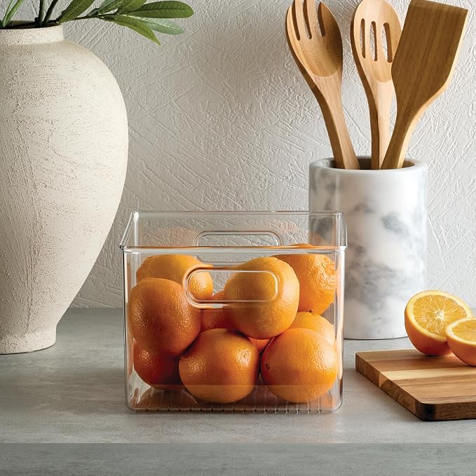 iDesign Pantry Storage Bin with Handles | Clear, For Kitchen Cabinets or Fridge, Made in USA