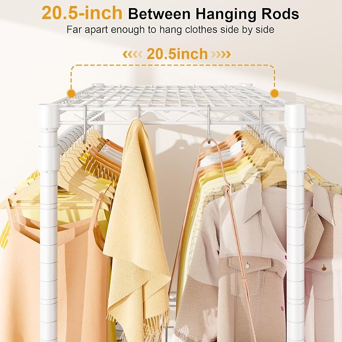 Rolling Clothes Rack, Clothing Racks for Hanging Clothes, White | P5 Plus Heavy Duty Garment Rack with Wheels, 3-Tier Shelves, Portable Closet Racks 45''W × 20.5''D × 80.5''H, Max Load 660Lbs