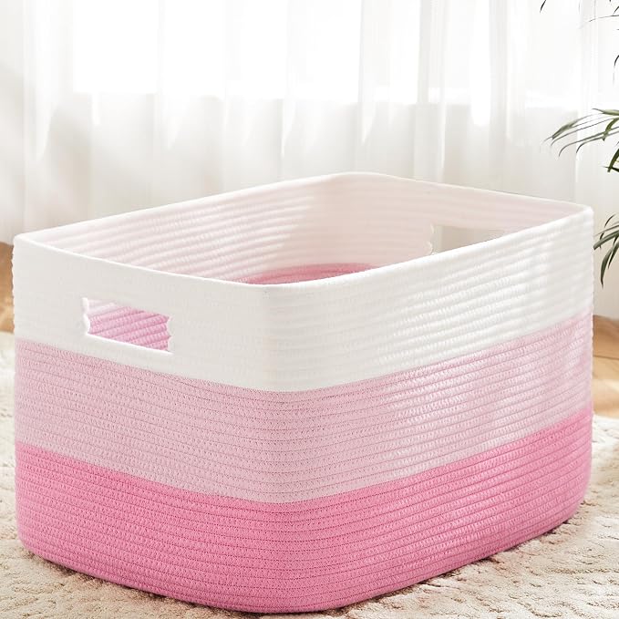 Artfeel Blanket Basket,Rectangle Woven Baskets for Storage,100L Laundry Basket for Decorative Nursery Blanket,Toys,Dirty Clothes and Magazine in Shelves,Baby Room,and Living Room