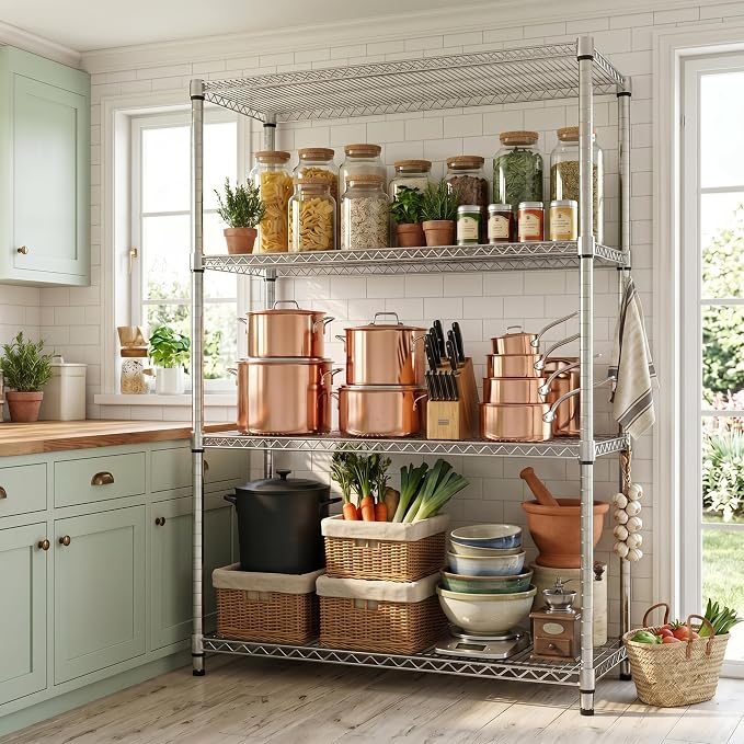 M MZG 4-Shelf Heavy Duty Garage Shelving Wire Adjustable Storage Rack for Kitchen Laundry Bathroom Pantry 2640 lbs Capacity Silver 17.7 x 47.3 x 70.4 Inch