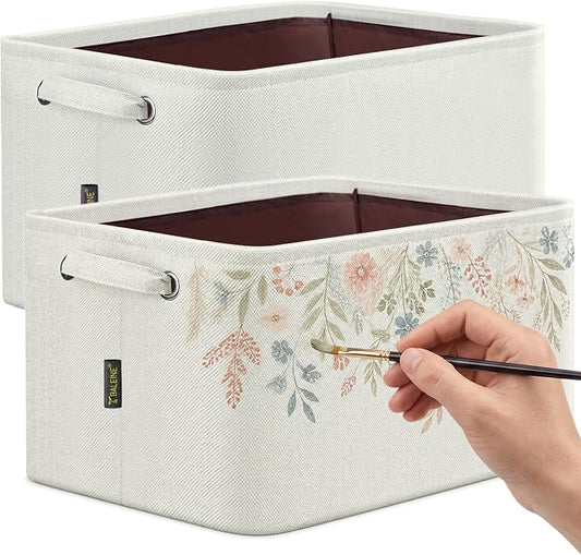 BALEINE 2 Pack Fabric Closet Storage Bins for Shelves, Linen Closet Organizers and Storage, Decorative Baskets for Organizing, Shelf, Clothes, Home, Office (White, 12"x8"x8")