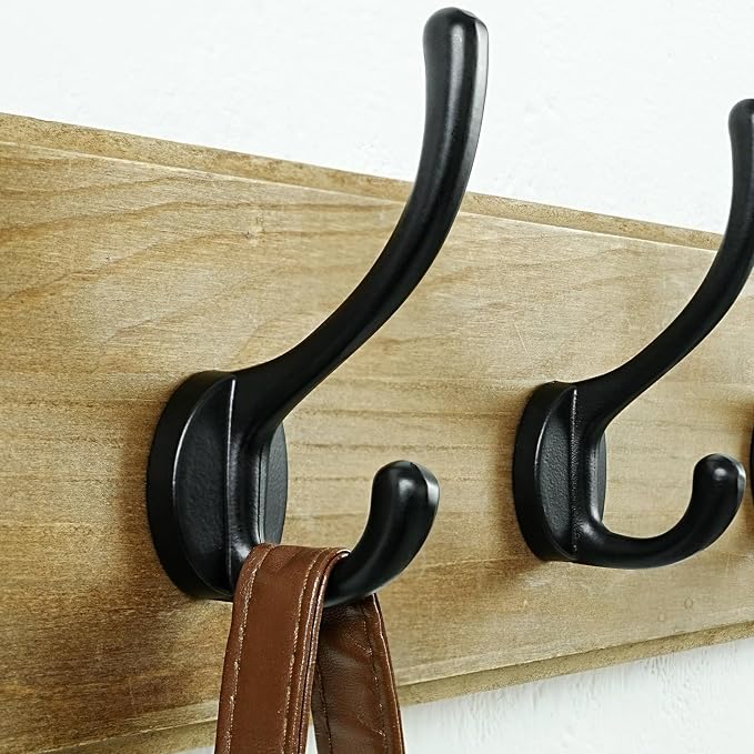 Coat Rack Wall: Patented, Heavy-Duty, 17.4" Long 5-Double-Hooks Wooden Wall Mounted Coat Rack Coat Hanger Hook Rail for Winter Coats Hat Jacket Clothing, Weathered Brown