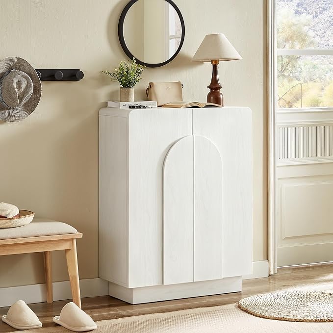 Shoe Storage Cabinet with Doors, Large Shoe Cabinet Storage for Entryway, Wooden 6 Tier Shoe Organizer Cabinets with Adjustable Shelves for Entrance Hallway Living Room Foyer (White)