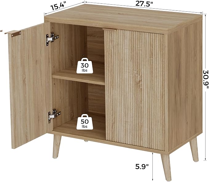 Homleke Fluted Buffet Cabinet with Storage, Modern Sideboard Cabinet | Double Doors, Adjustable Shelf, Accent Buffet Table for Kitchen, Dining Room, Living Room, Entryway & Hallway, Natural