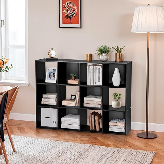 ZenStyle 12 Cube Storage Shelf Organizer Bookshelf with Open Back Closet Cabinet, DIY Plastic Modular Book Shelf for Organizing Closet Bins