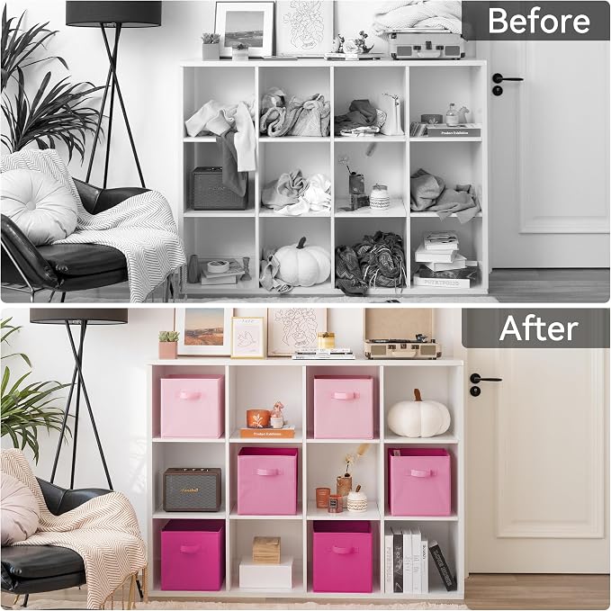 GRANNY SAYS Pink Gradient Cube Storage Bins, 11 Inch Cube Storage Organizer, Fabric Collapsible Storage Bins with Handle, Storage Cubes for Shelves, Closet, 6-Pack