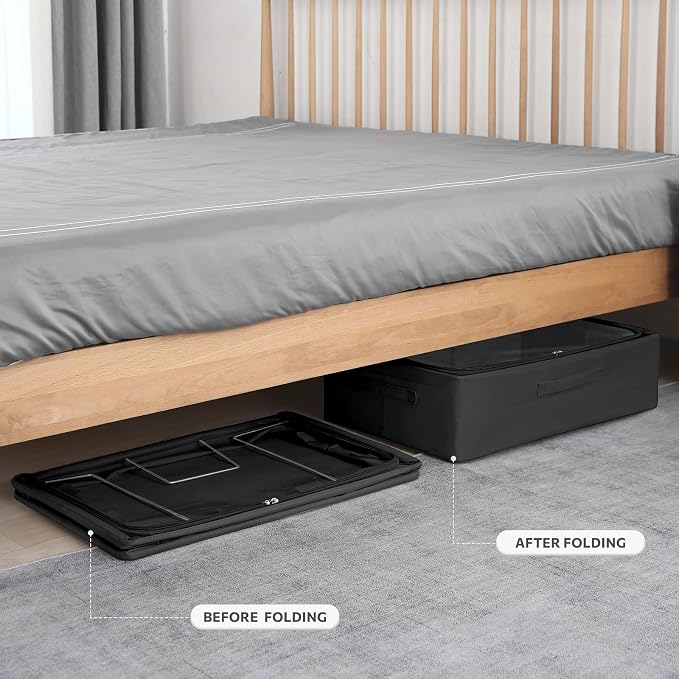 CYhom Under Bed Storage Bins Frame Storage Box Oxford Fabric Sturdy Underbed Container Foldable Stackable Large Capacity Clothes Organizer