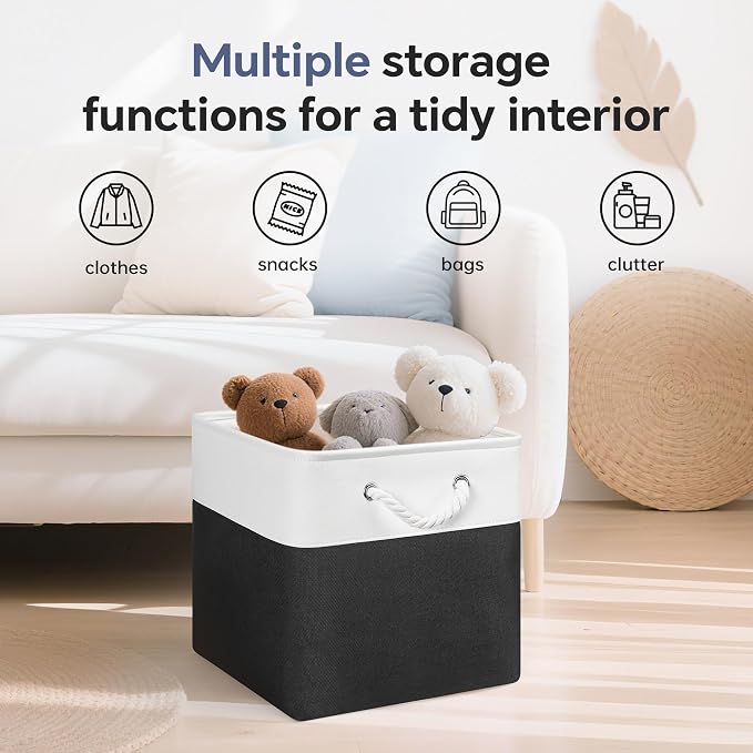 ECDYQXVU 13x13x13 Inch Storage Cube Bins Foldable Organizer Baskets 6 Pack | Soft Cotton Handles, Premium EVA Fabric, Hard Cardboard Bottom, Sturdy Metal Rim, Closet Shelf, Living Room, Bedroom, Laundry