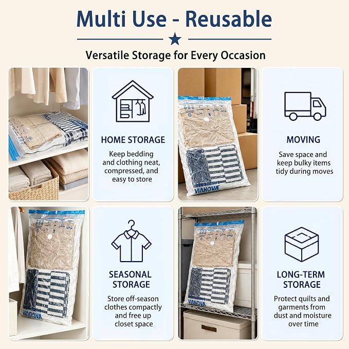 XXL Jumbo Vacuum Storage Bags, for Blanket, Bedding, Comforters | 47''X35'' Extra Large, Save 80% Space, Extra Thick, Clear, 4 pack
