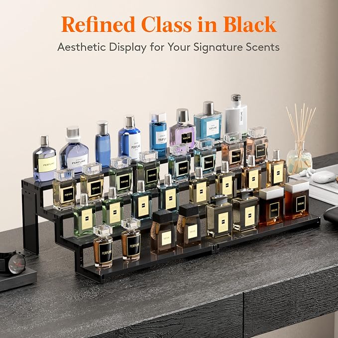 Lifewit Spice Rack, Perfume Cologne Organizer, Cupcake Stand, Tool-Free Assembly, Display Riser Shelf, Seasoning Figurine Makeup Holder, Room Decor, Kitchen Cabinet Storage, Black, 12in-4 Tier, 1 Pcs