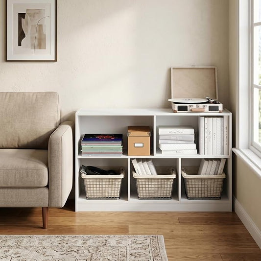 5-Cube Bookshelf, Horizontal Bookcase, Cube Storage Organizer & Book Shelf, 10.9 x 47.2 x 23.6, for Home Office, Living Room, Bedroom, White