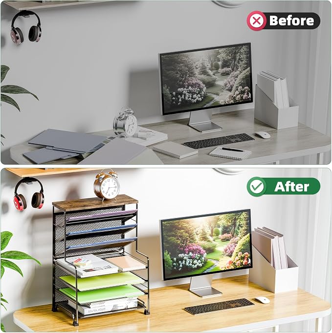 Simple Trending 8-Tier Desk File Organizer for Office, Home or School, Black