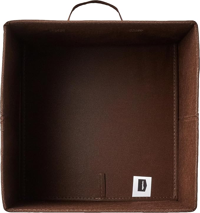 Amazon Basics Collapsible Fabric Storage Bins with Handles, Cube Organizer, Lightweight Fabric, 10.5"x10.5"x11", Brown, 6-Pack
