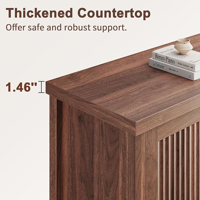 29" Fluted Sideboard Buffet Cabinet with Storage,Walnut | Modern Credenza with 2 Doors & Adjustable Shelves,Coffee Bar Table Console for Dining Room Kitchen Living Room Entryway