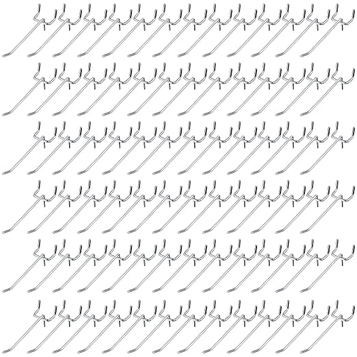100 Pcs Peg Board Shelving Hooks Stainless Steel Hanging Board Pegs Wall Display Hooks Bulk for 1/8 1/4 Garage Storage Organizer Accessories (4 Inch,Silver)