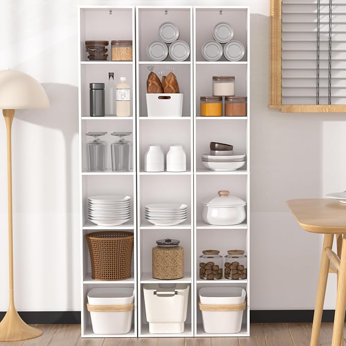 White Cube Shelf, 6 Cube Storage Organizer, 6-Tier Freestanding Low Bookshelf, Modern Cube Shelf for Living Room, Bedroom, Kids Toys, Home Office, Multi-Purpose Tall Cube Storage Furniture