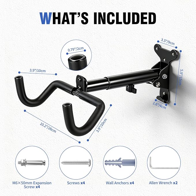 Bike Wall Mount Hanger, Horizontal Rack | Heavy-Duty, Adjustable, For Road, Mountain & Hybrid Bikes, Garage, Apartment & Home Use
