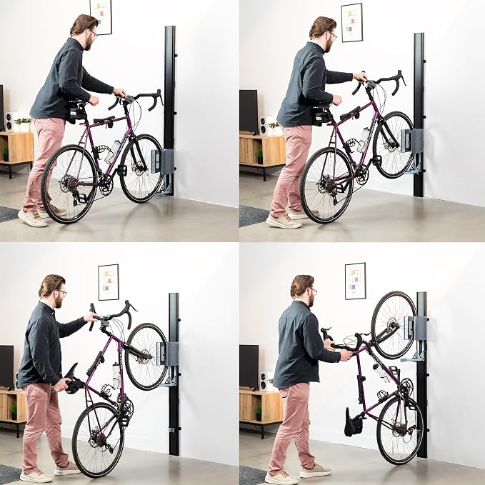 Vertical Wall-Mounted Bike Rack with Mechanical Lift, Easy Bicycle Storage, Black, LF-EBR1