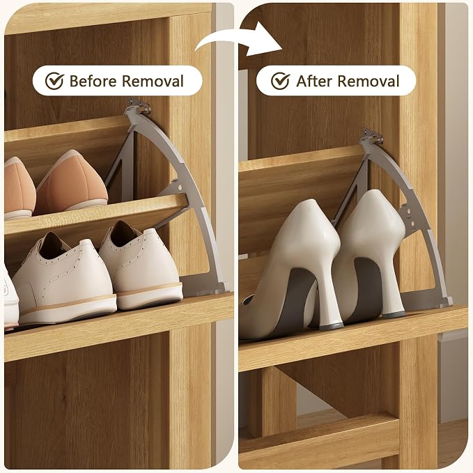 Fluted Shoe Cabinet Storage with 2 Flip Drawers for Entryway, Hallway | Hidden Shoe Rack Slim Freestanding Hidden Shoe Organizer for Foyer, Hallway, Living Room, Oak