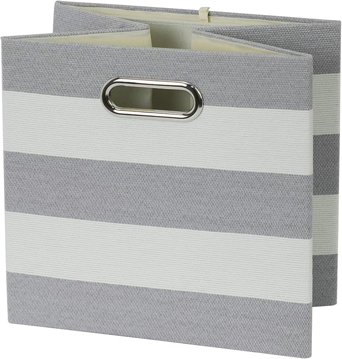 11x11 Storage Cubes Collapsible Fabric Bins Set of 4,Grey-white Striped | Fabric Storage Drawers Cubby Organizer Bins Striped Container for Organizing Home Office Wardrobe Closet Shelf