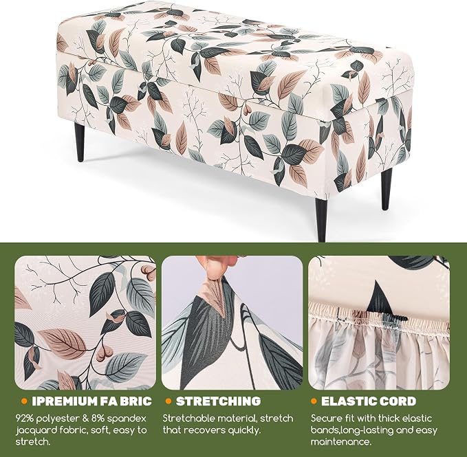 FUANGUI Ottoman Cover Slipcovers Rectangular Folding Stretch | Storage Bench Footrest Sofa Stool Covers Footstool Protector with Elastic Bottom, Removable Washable,Medium