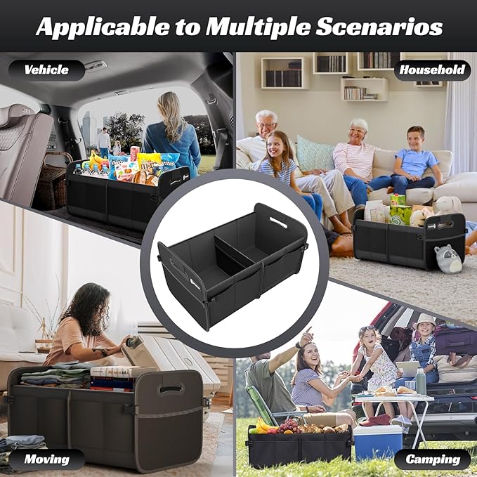 Sposuit Trunk Organizer for Car - 70L Collapsible Sturdy Car Storage, Black | 11 Pockets & Reinforced Handles, Large Capacity, SUV Trunk Organizers for Grocery Cargo, Non-Slip Bottom