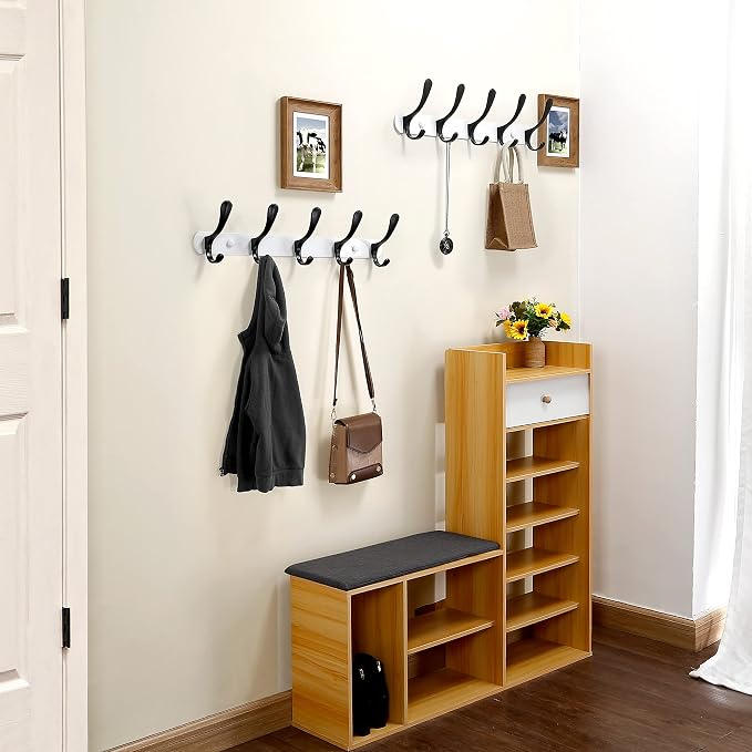 SKOLOO Modern Metal Wall Coat Rack with 5 Hooks - Sturdy Wall Hook Rack for Hanging Coat, Jacket, Clothes, Hat, Black on White