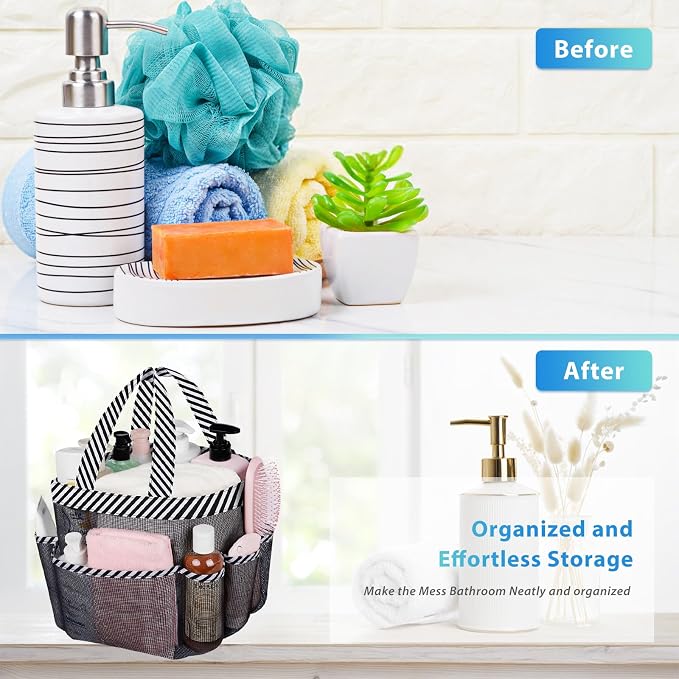 Mesh Shower Caddy Portable - 9 Pockets for College Dorm Room Essential | Large Capacity Mesh Shower Caddy with 9 Pockets, Portable Hanging Toiletry Bag for College Dorm, Gym, Camping and Beach