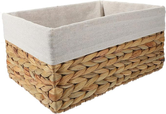 Hemobllo Woven Storage Basket Handles Rectangular Straw Organizer for Home Décor Handcrafted Decorative Storage Baskets for Shelves Laundry and Picnic