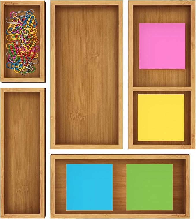 ROYAL CRAFT WOOD Premium Carbonized Bamboo Decorative Boxes - Drawer Organizer Set (5-Piece) – Wood Storage Boxes for Kitchen, Bathroom, Office & Makeup