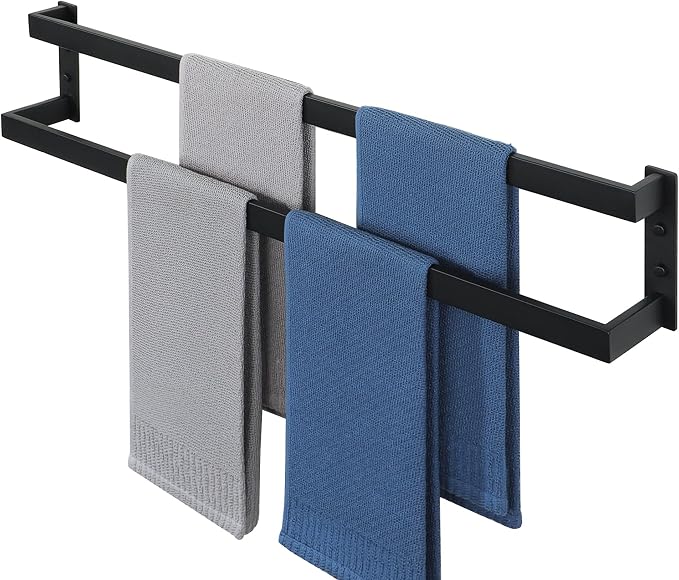 Alise Double Towel Bar, 32" Double Towel Racks for Bathroom, Matte Black | Bathroom Towel Rack Wall Mounted, 3.54" Wide Faster Drying, Ladder Design, SUS304 Stainless Steel
