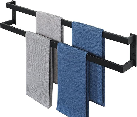 Alise Double Towel Bar, 32" Double Towel Racks for Bathroom, Matte Black | Bathroom Towel Rack Wall Mounted, 3.54" Wide Faster Drying, Ladder Design, SUS304 Stainless Steel