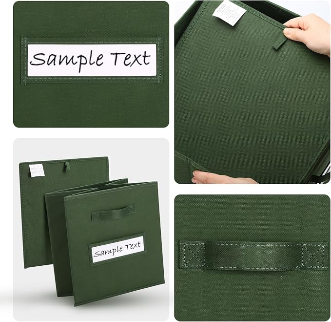 13x13x13 storage cube bins (Set of 10) Fabric storage cubes with 10 Labels Window Cards & a Pen, storage cubes 13x13, Collapsible 13 inch cube storage bins, Cubby Organizer Boxes, Dark Green