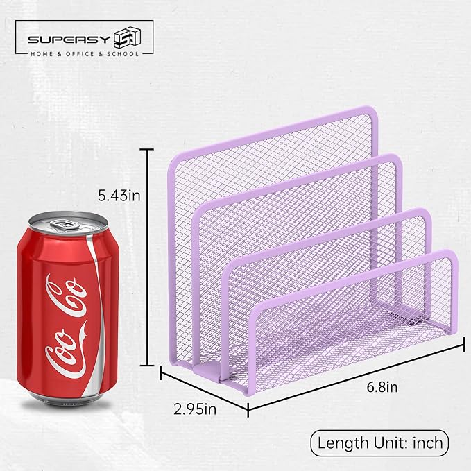 Mail Organizer Countertop for Desk, Mail File Holder with 3-Slot, Purple | Metal Mesh Mail Sorter for Letters, Envelopes, Bills, and Files for Home Offices, Classroom Organization