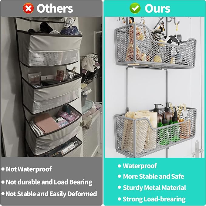 HapiRm Over The Door Organizer - Hanging Door Organizer with 4 Metal Large Capacity Baskets and Adjustable Coat Hook for Bathroom Bedroom Kitchen Pantry Closet Cabinet