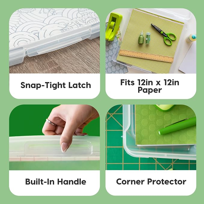 IRIS USA Scrapbook Case |Made in USA| Fits 12"x12" - Thin (10-Pack) - Clear | Portable Plastic Storage Organizers with Built-In Handles for Paper, Art, Board Games, Crafts, Files & Office Supplies