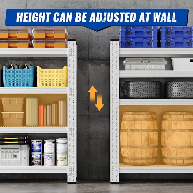 BYNSOE 48" W Storage Shelves 3000lbs Garage Metal Shelving Heavy Duty Garage Shelves Adjustable Storage Shelves for Industrial, Factory(White, 48" W X 24" D X 69" H)