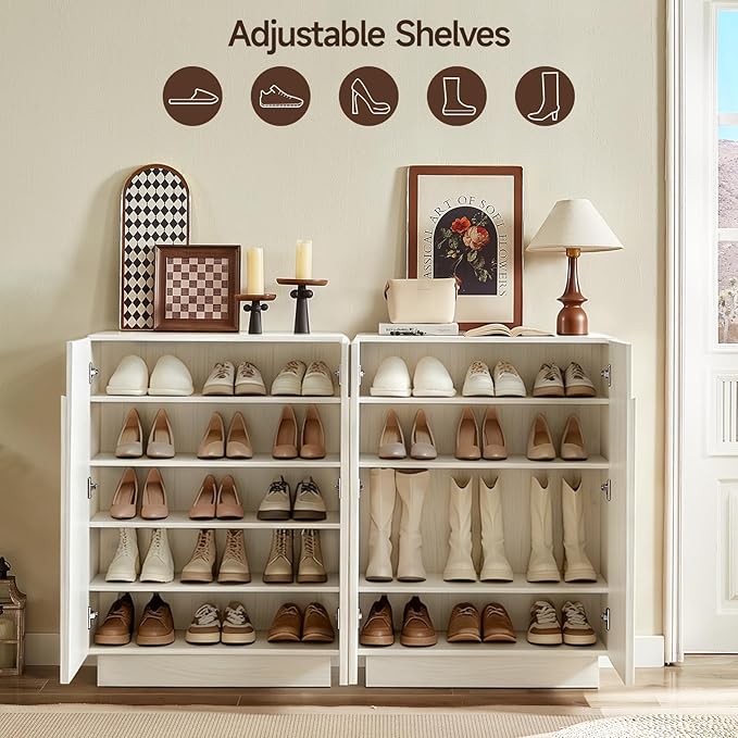 Shoe Storage Cabinet with Doors, Large Shoe Cabinet Storage for Entryway, Wooden 6 Tier Shoe Organizer Cabinets with Adjustable Shelves for Entrance Hallway Living Room Foyer (White)