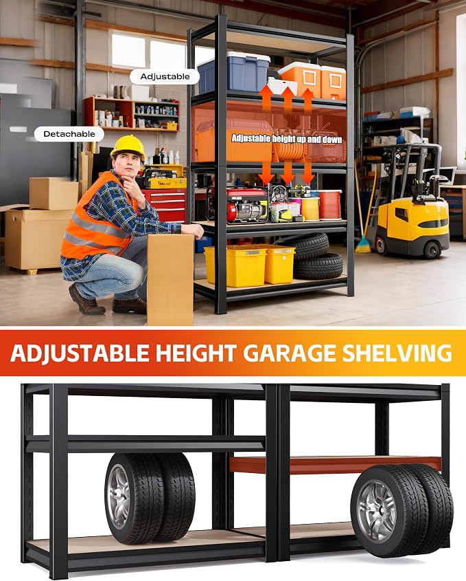 AOAORRG Set of 3 Garage Shelving Heavy Duty Storage Shelves, Metal Adjustable Shelving Unit, Utility Garage Organizer Shelf for Basement, Pantry, Kitchen, Warehouse, 31.5"W x 13.8"D x 71.2"H, Black