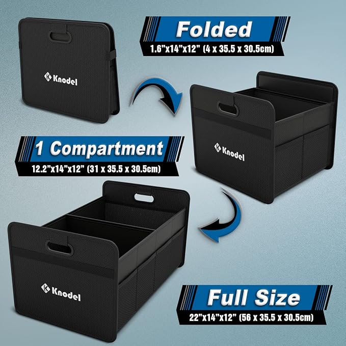 K KNODEL Foldable Trunk Storage Organizer for Car and Suv (Medium, Black) | Collapsible Car Storage Organizer, Car Organizers and Storage for Sedan, Cargo Organizer, Car Bin, Basket,Bag, Organization