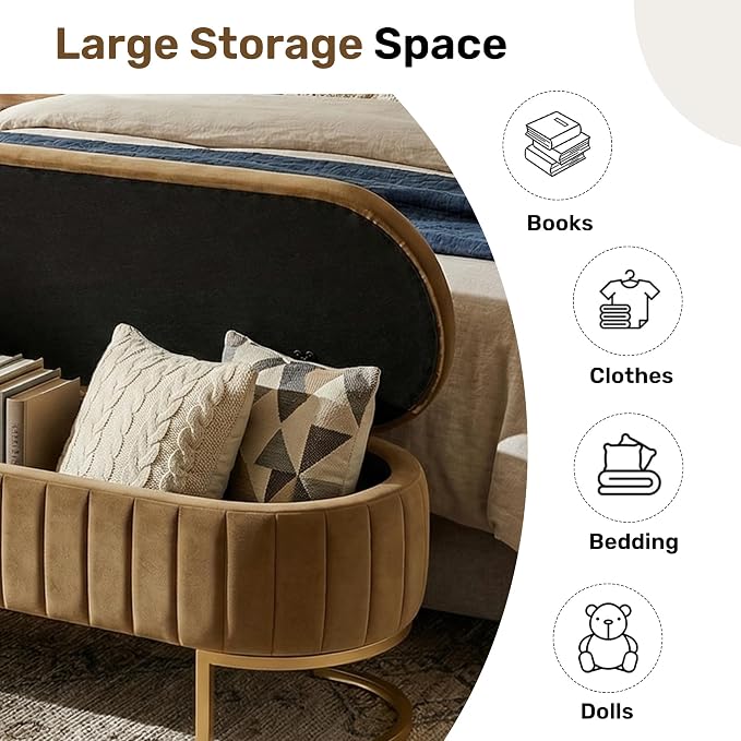 65 Inch Storage Ottoman Bench Velvet End of Bed Storage Bench King Size Upholstered Tufted Bench Large Space for Bedroom Living Room Entryway Coffee
