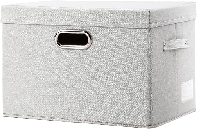 PRANDOM Collapsible Storage Bin with Lid [1-Pack] Fabric Foldable Storage Box Organizer Container Basket Cube with Cover for Home Bedroom Closet Office Nursery Beige(15.3x10x9.7)