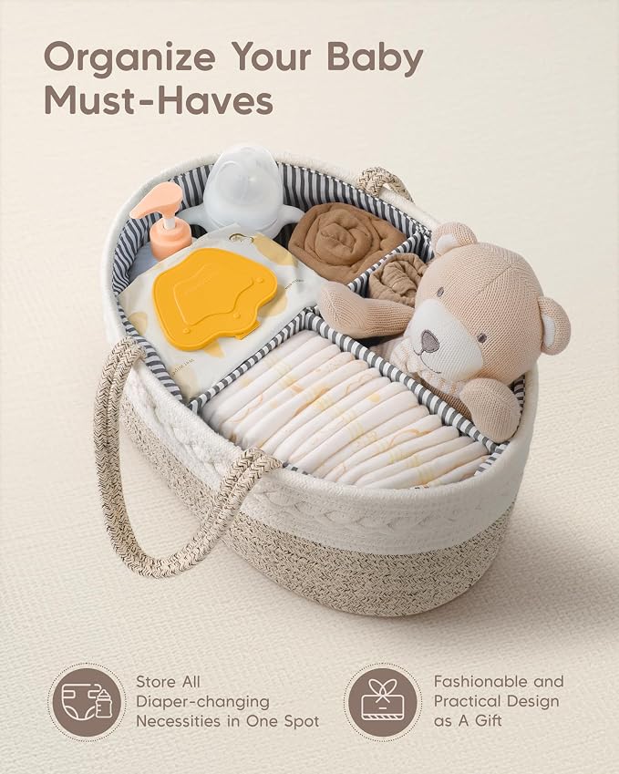 Maliton Diaper Caddy Organizer for Baby, Cotton Rope Baby Gift Basket, Portable Diaper Organizer for changing table, Nursery Storage Organizer, Shower Gifts for Newborn,baby essentials | 100% Cotton Rope Baby Caddy, Soft Yet Structured, Nursery, Car & ...