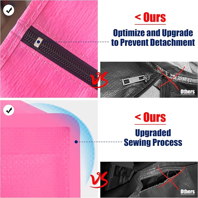 Cosy Family 8 Pack Heavy Duty Extra Large Moving Bags with Backpack Straps - Strong Handles & Zippers, Storage Totes For Space Saving, Fold Flat, Alternative to Moving Box (40 gal, Pink)