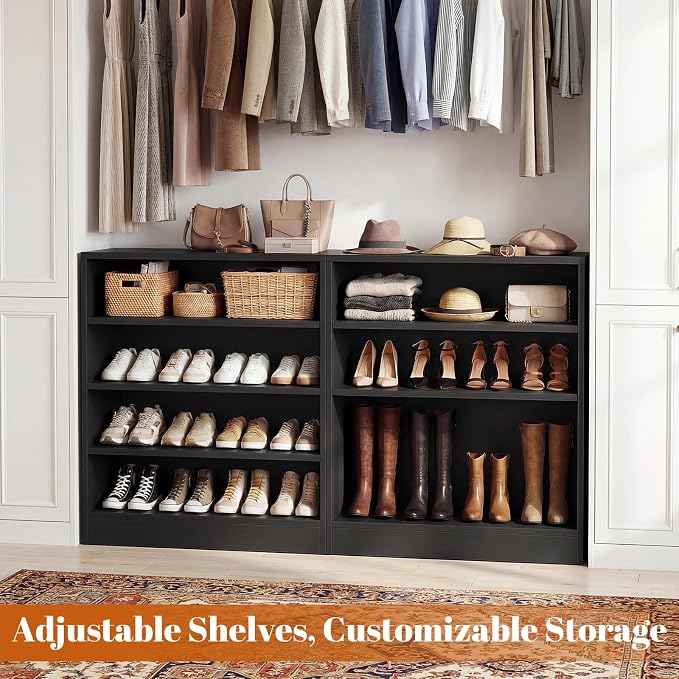 Shoe Cabinet, 5-Tier Modern Wood Shoe Storage Organizer, Black | 3 Adjustable Shelves for Entryway, Multi-Purpose Display Shelf & Storage Cabinet for Living Room, Bedroom