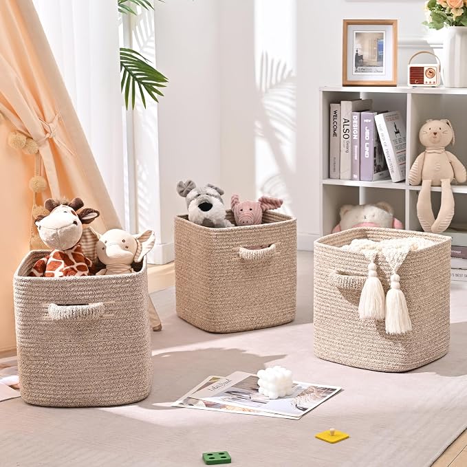 11 Inch Storage Cubes, 6 Pack Cube Storage Bins for Organizing, Cotton Rope Woven Baskets for Shelves, Bathroom, Kids Room, Closets, Baby Nursery