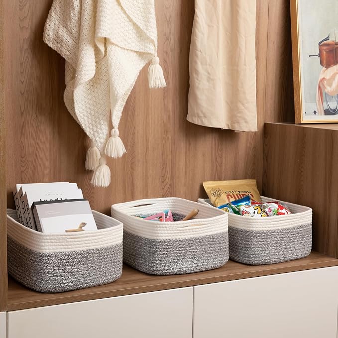 OIASKET Storage Baskets for Organizing 3 Pack, Woven Baskets for Shelves, | Closet Organizer Bins with Handle, Empty Gift Basket, Toy Storage for Toys, Blankets, Towels, Clothes, Books, 15"x11.42"x6.7"