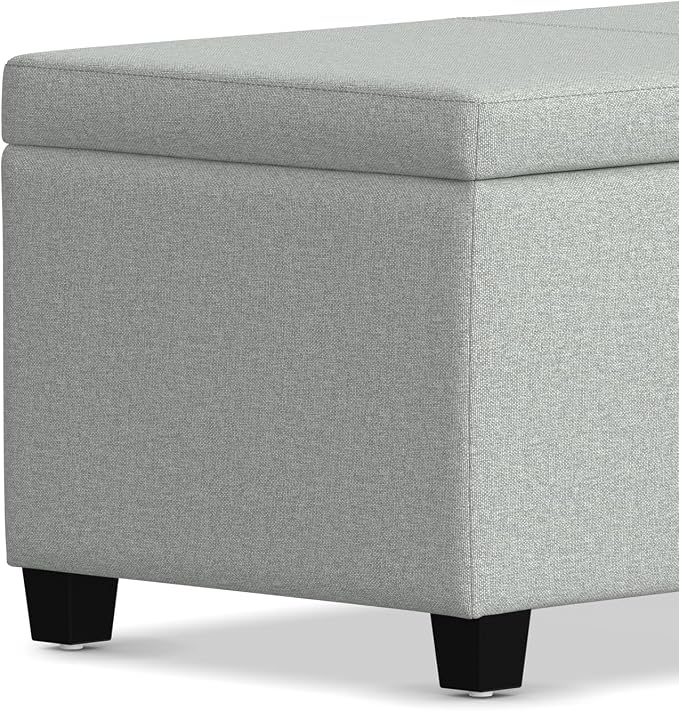 SIMPLIHOME Avalon Storage Ottoman Bench - 48" Wide x 16" High Upholstered Linen Look Fabric Rectangular Lift-Top Ottoman in Light Stone Grey, Transitional Bench for Living Room with High-Density Foam