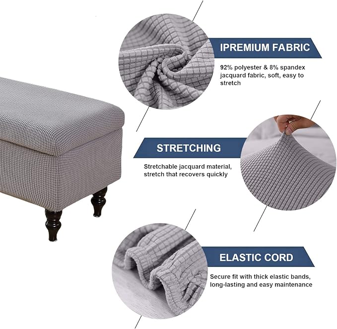 FUANGUI Ottoman Cover Slipcovers Rectangular Folding Stretch | Storage Bench Footrest Sofa Stool Covers Footstool Protector with Elastic Bottom, Removable Washable,Large