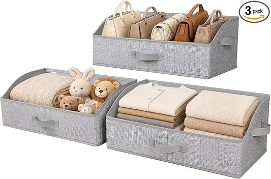 WUIKE Closet Organizers and Storage, Trapezoid Storage Bins, Fabric Closet Bins with Handles, Foldable Storage Baskets for Clothes, Purse, Blanket, Herringbone Gray, Extra Large, 3-Pack